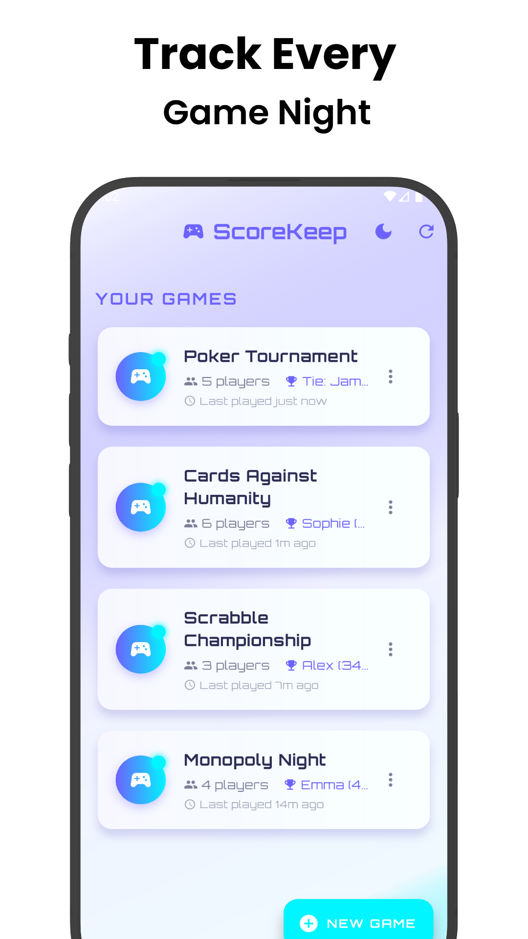 ScoreKeep screenshot — Home screen